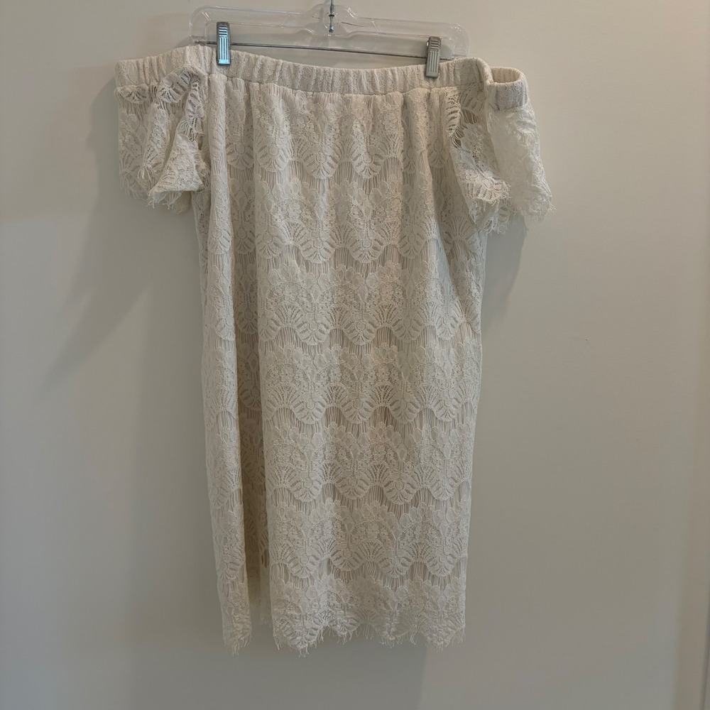 City Chic White Lace Off the Shoulder Mini Dress M/18 Rose Gold Zipper Floral